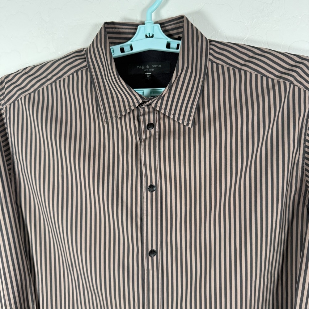 Rag & Bone Shirt Mens Medium Black Brown Button Up Long Sleeve Striped Cotton